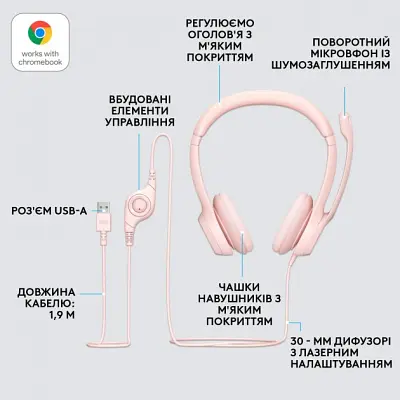 Наушники Logitech H390 USB Rose (981-001281) - фото 6