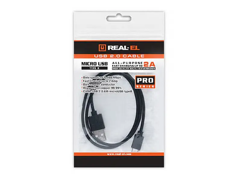 Кабель REAL-EL Pro USB 2.0 AM-micro USB type B 0.6m Black (EL123500021) - фото 2