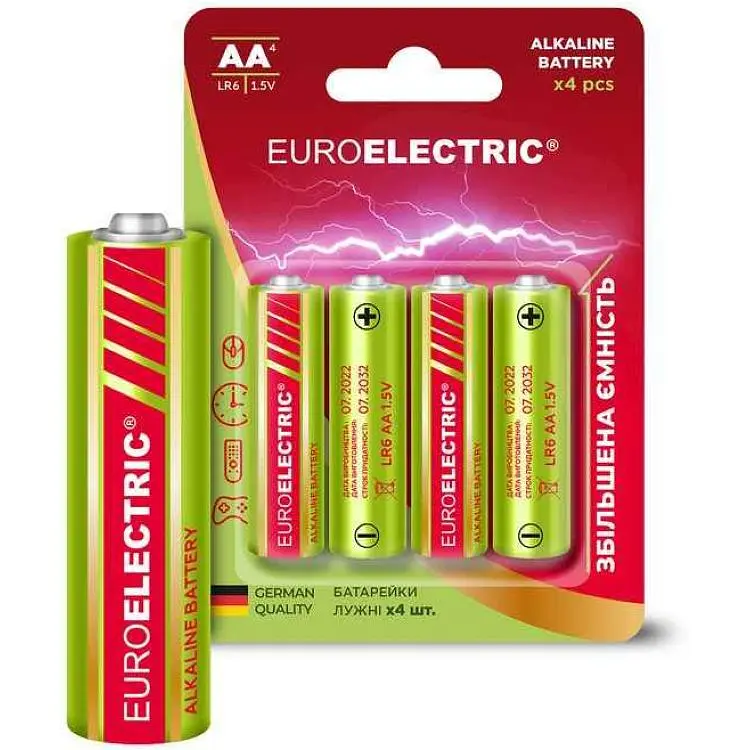 Батарейка лужна EUROELECTRIC LR6/AA 4шт 1,5V PE blister