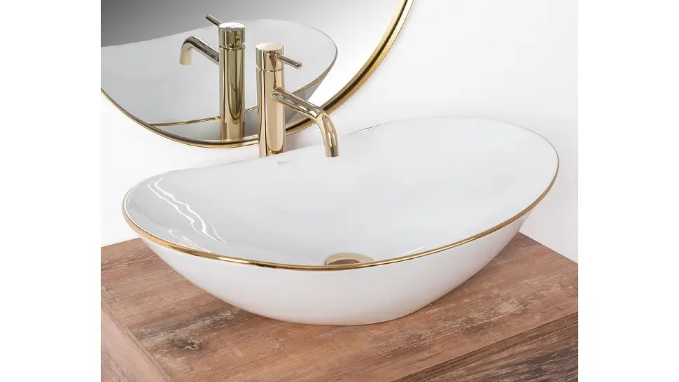 Умивальник Rea Royal Gold Edge 36x62,5 white (REA-U8570), Глянцева - фото 2