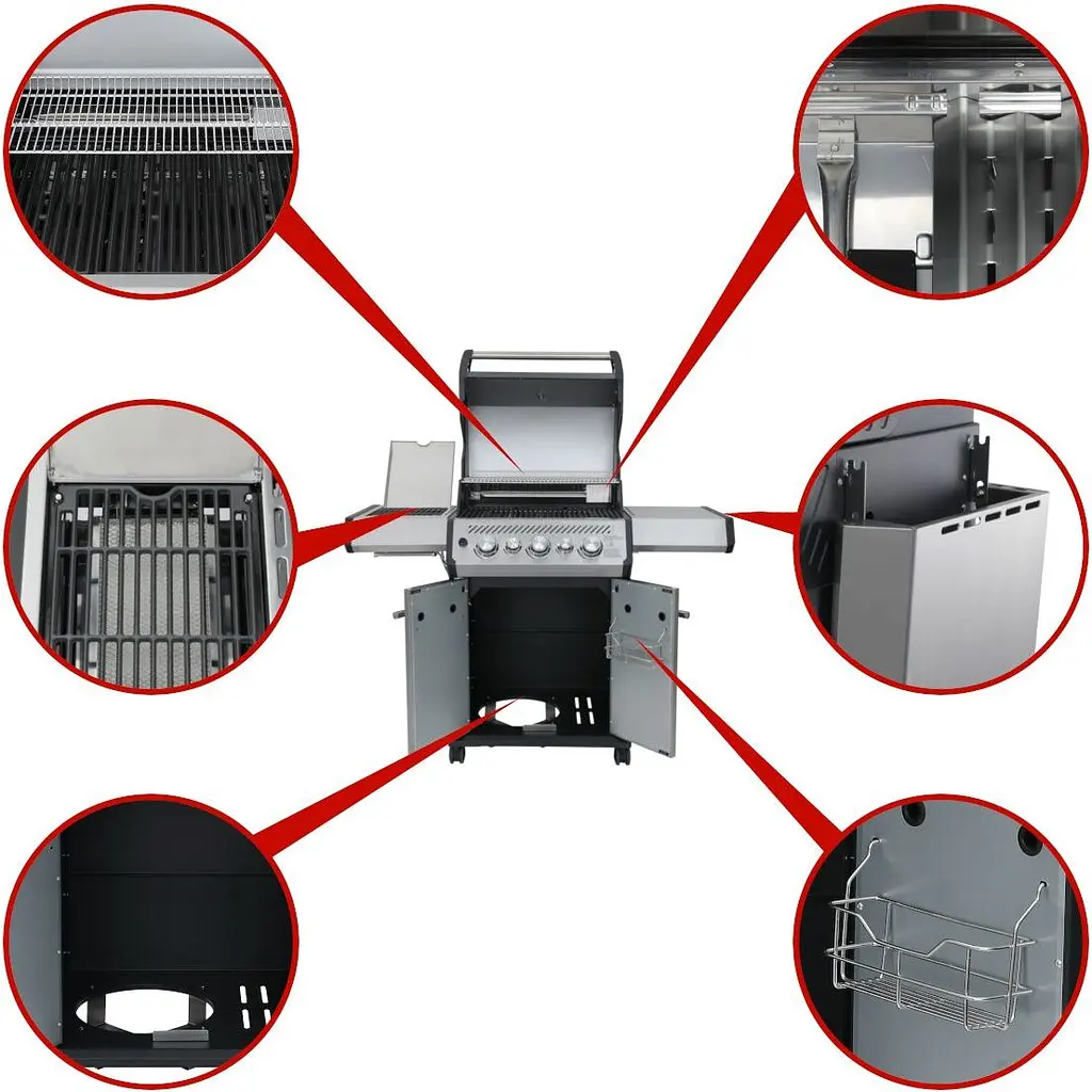 Газовый гриль Santos S-318 с боковой и задней горелкой, нержавеющая сталь (900280) - фото 4