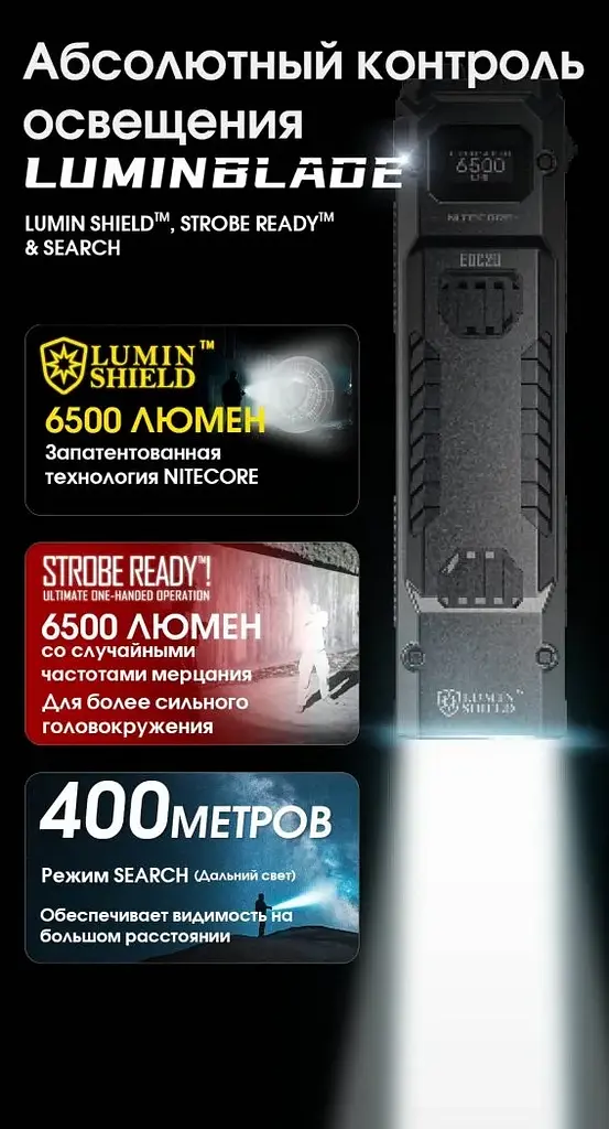 Надпотужний міні ліхтар Nitecore EDC29 USB-C OLED дисплей 6500лм 400м (7 режимів) - фото 10