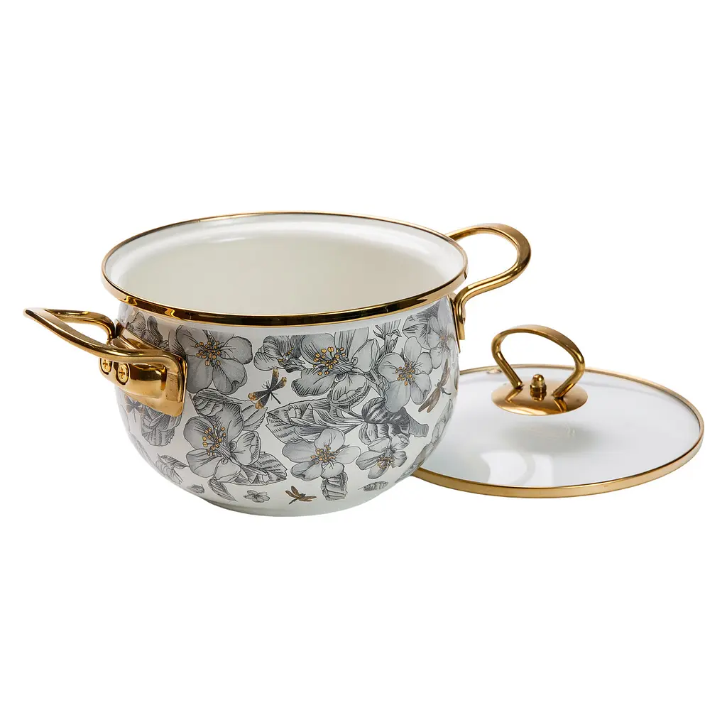 Каструля емальована 2 л зі скляною кришкою, flowers Yiwu HP-2-105 - фото 2
