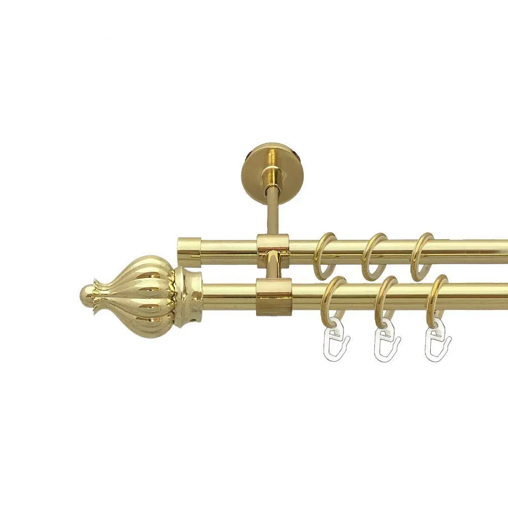 Карниз Orvit Таджа металевий дворядний закритий гладка труба кільце металеве Золото 16\16 мм 200 см (00-00014584)