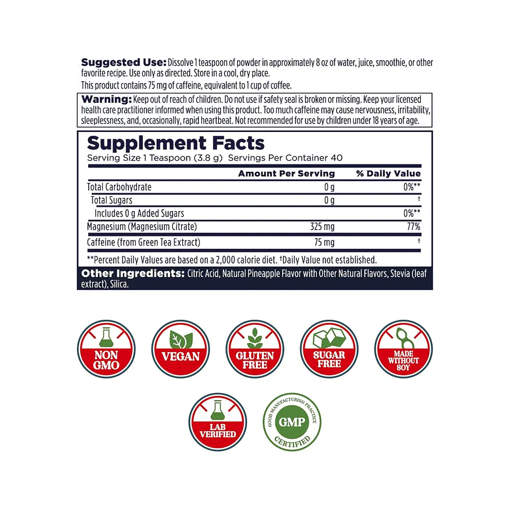 Магній KAL (Energy Powder) - 153 г, ананас, для м’язів і нервової системи - фото 2