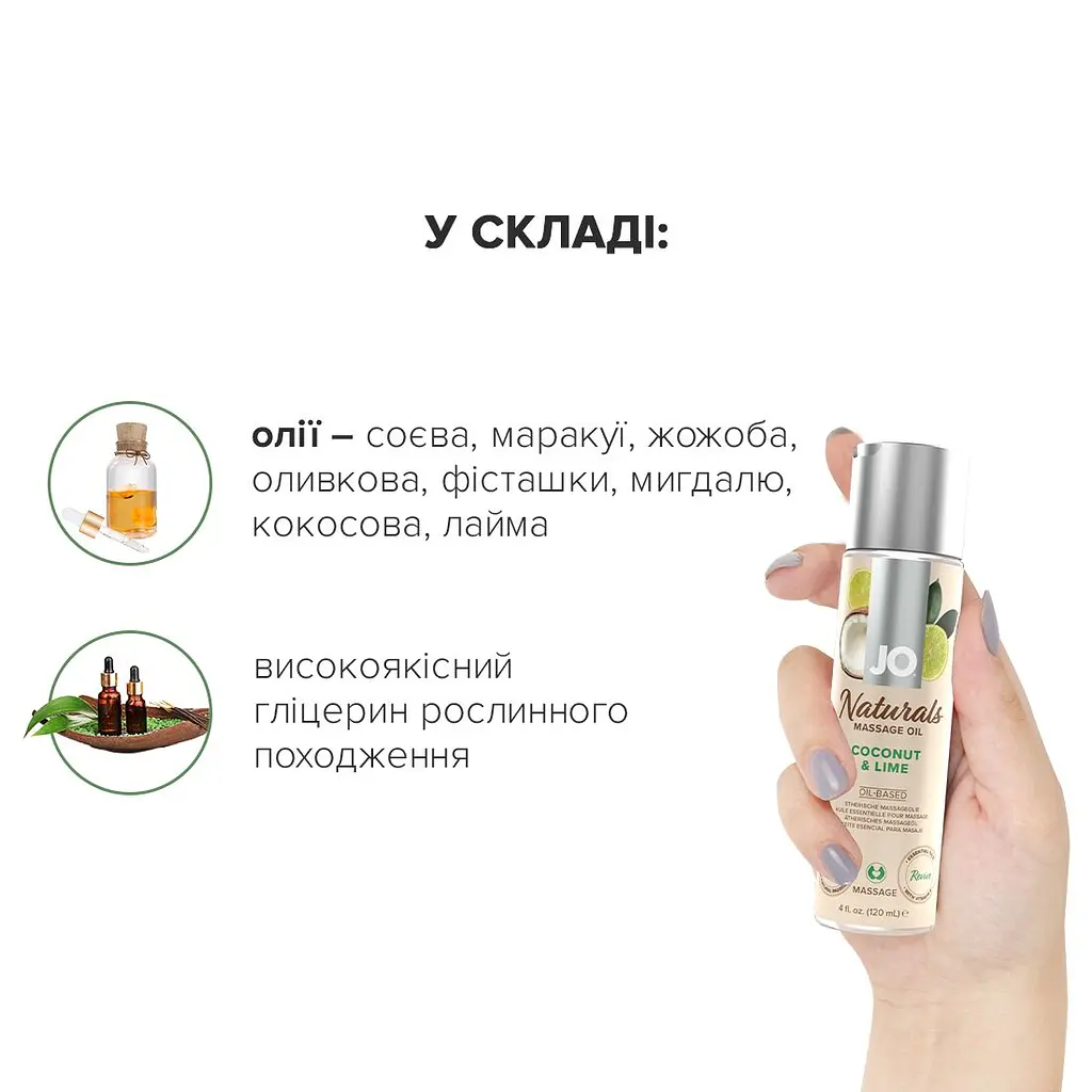 Масажна олія System JO – Naturals Massage Oil – Coconut & Lime, 120 мл System JO SO6164 92419 - фото 3