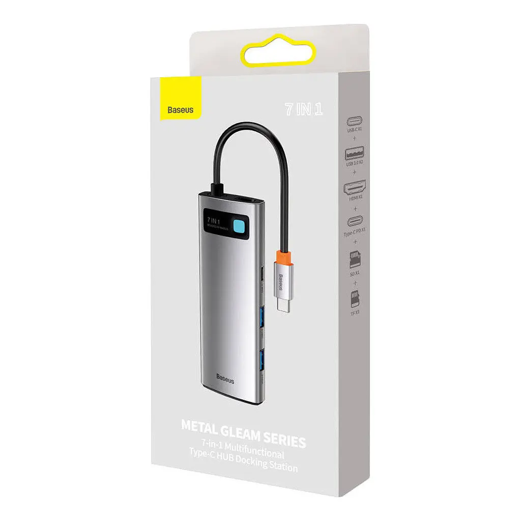 Порт-реплікатор Baseus 7-in-1 Metal Gleam Series Type-C to HDMI+USB+SD/TF Docking Station (WKWG020113) - фото 7
