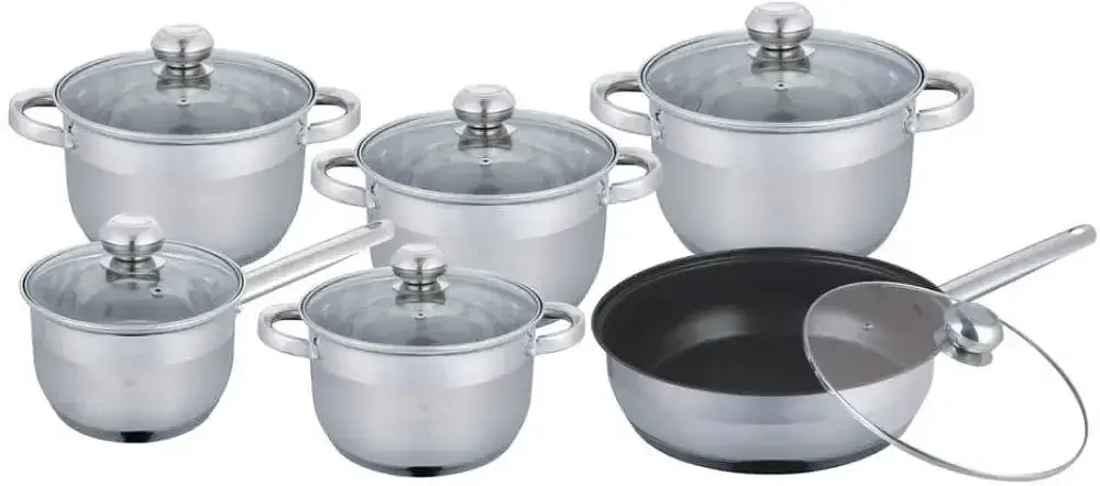 Набор кастрюль со стеклянными крышками Hoffner HF-9977 5 шаровое дно сталь 12 предметов - фото 3