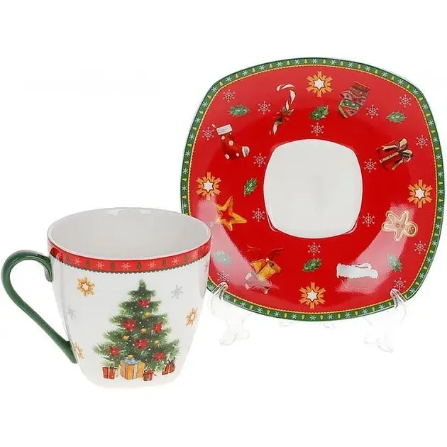 Чашка фарфоровая с блюдцем 220 мл Святочный флер BonaDi 498-240 - фото 2