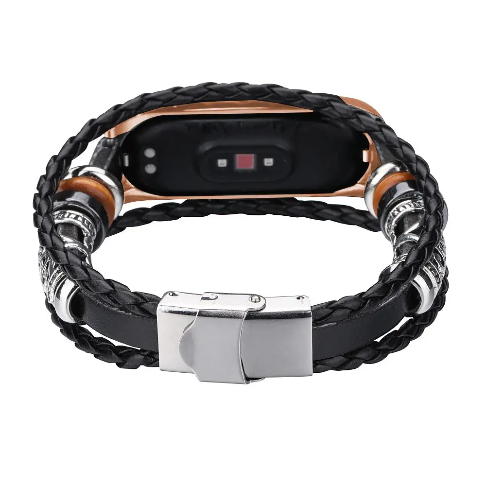 Ремешок винтажный Carprie для фитнес-браслета Xiaomi Mi Band 5 и 6 Type A Black rose gold - фото 4