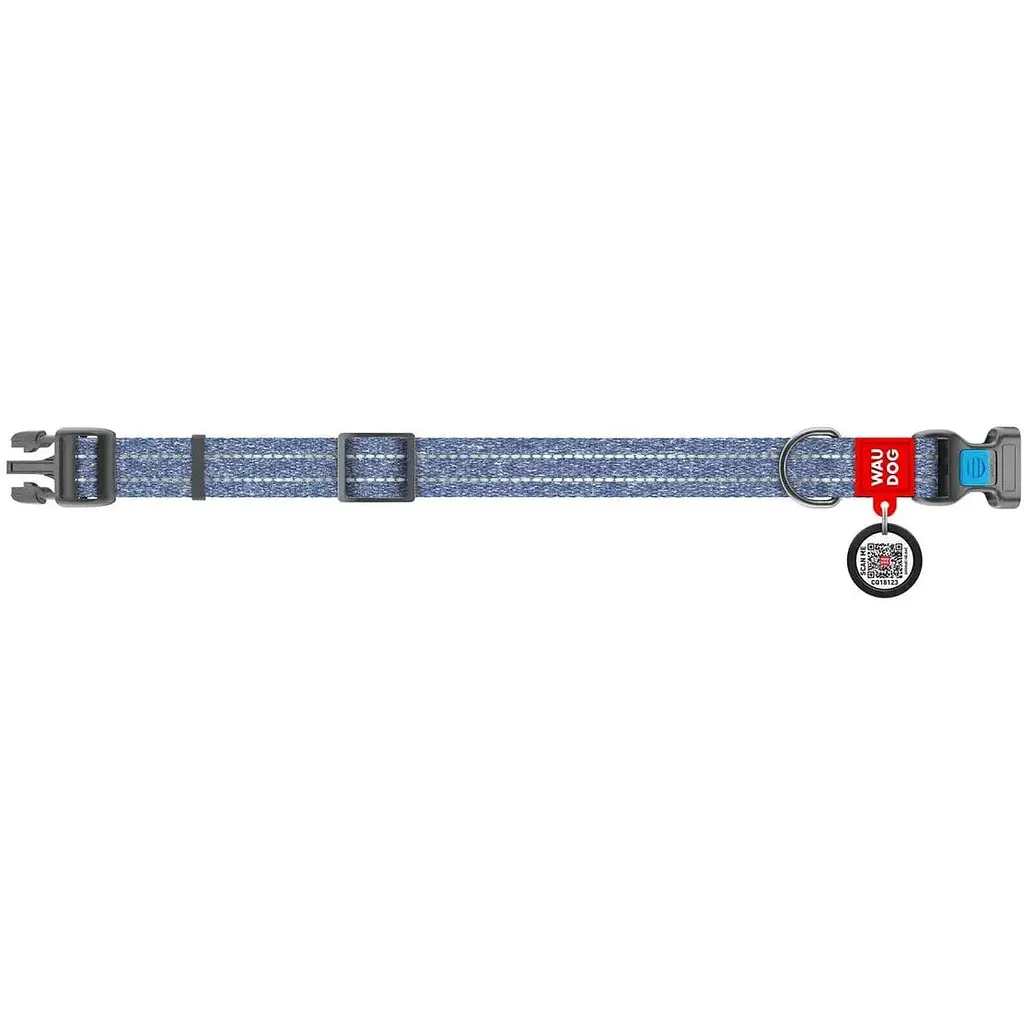 Нашийник для собак Waudog Re-cotton, з відновленої бавовни, світловідбиваючий, з QR паспортом, M, 24-40х2 см, бсиній - фото 2