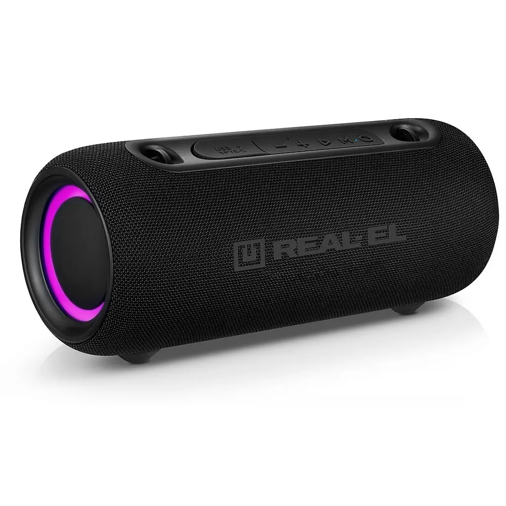 Колонка портативна 2.0 Real-El X-725 Black, 2 x 7.5 Вт, пластиковий корпус, Bluetooth, USB - А/USB - C, RGB підсвічування, живлення від акумулятора, вбудований мікрофон, 86 дБ, 3600мА*год, час роботи 10 год (EL121600028) - фото 2