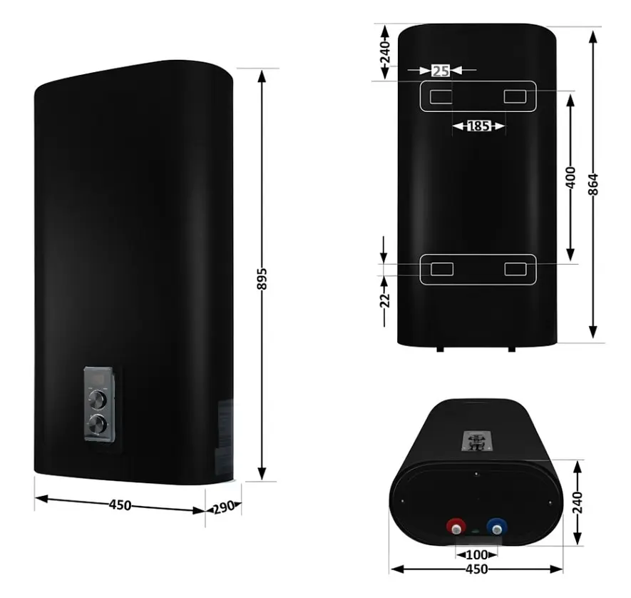 Водонагреватель электрический Thermo Alliance, 2 кВт, сухой ТЭН, 50 л плоский, вертикальный, прямоугольный, черный (DT50V20GPDD2B) - фото 2