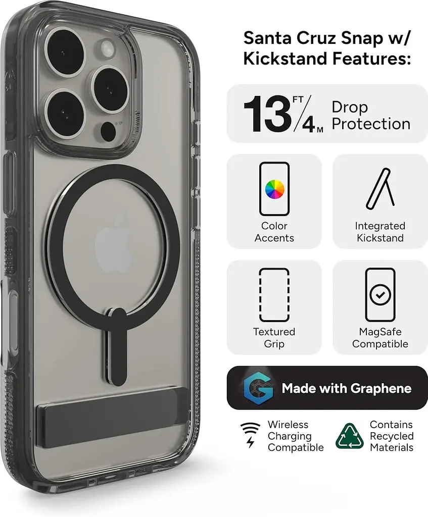 Чохол протиударний із підставкою ZAGG Gear4 Crystal Palace MagSafe для iPhone 16 Pro Max (6.9") Прозорий + Black - фото 9