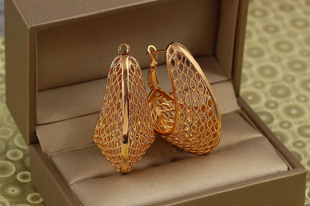 Сережки Xuping Jewelry крупна сіточка 4 см золотисті