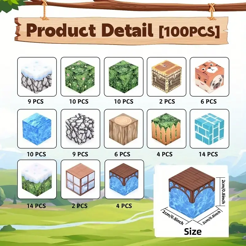 Магнітний конструктор Minecraft 100 шт + ПОДАРУНОК 3 фігуркипо грі Майнкрафт Містечко Mk001003 - фото 6