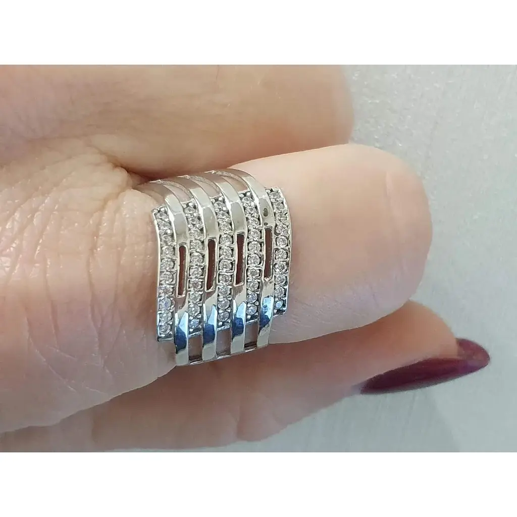 Срібне кільце Імперія золота з фіанітами. КВ714С 18,5 - фото 2