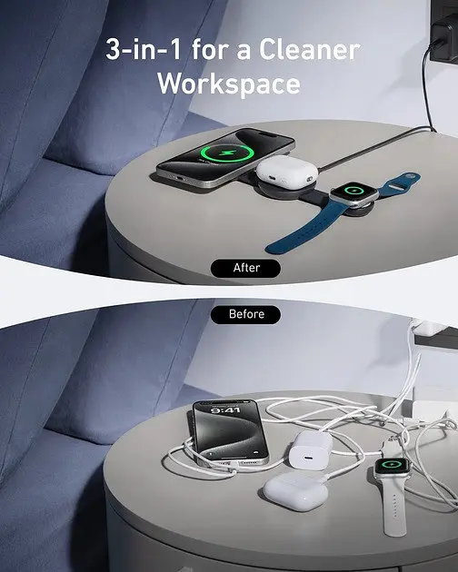 Беспроводное зарядное ANKER MagGo Wireless Charging Pad 15 W 3-in-1 Foldable B25M8H11 - фото 3
