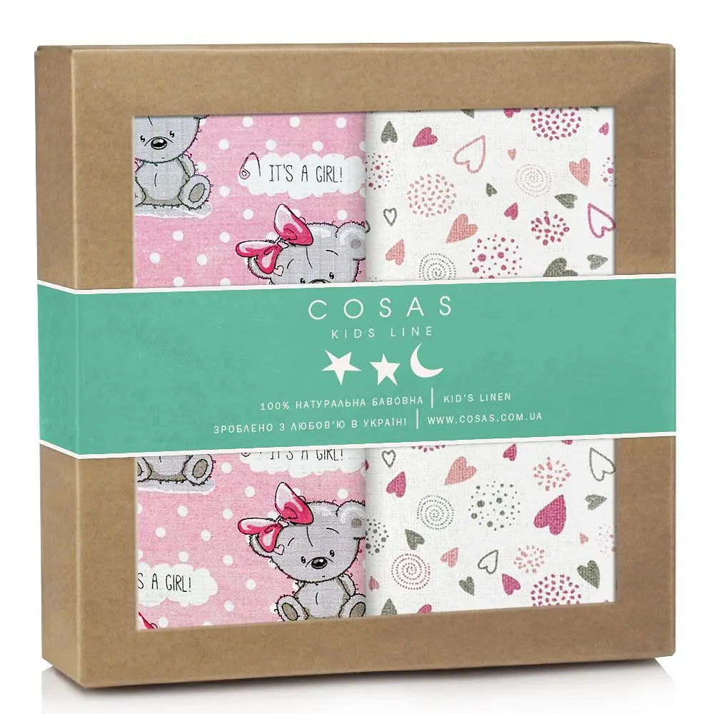 Багаторазові пелюшки дитячі ROSE GIRL BEAR 2шт COSAS (4822052062814)