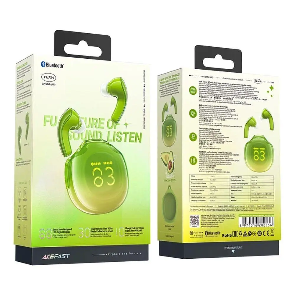 Бездротові навушники ACEFAST T9 Crystal (Air) color bluetooth earbuds зелені - фото 2