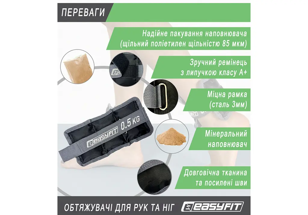Обтяжувачі EasyFit 2 х 0,5 кг для ніг та рук (EF-WHT-0.5) - фото 4