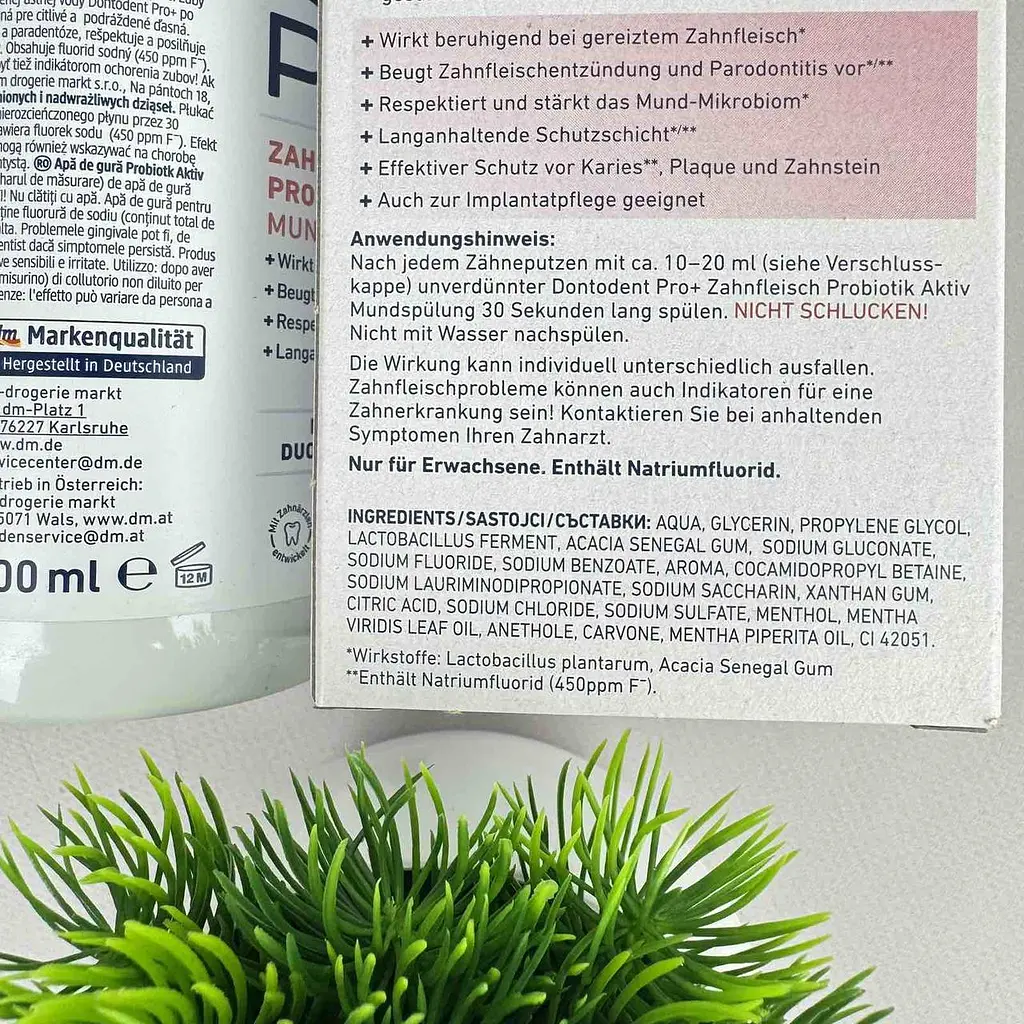 Ополіскувач для ротової порожнини Dontodent PRO+ Zahnfleisch Probiotik Aktiv догляд за яснами з пробіотиком Німеччина 500 мл - фото 2