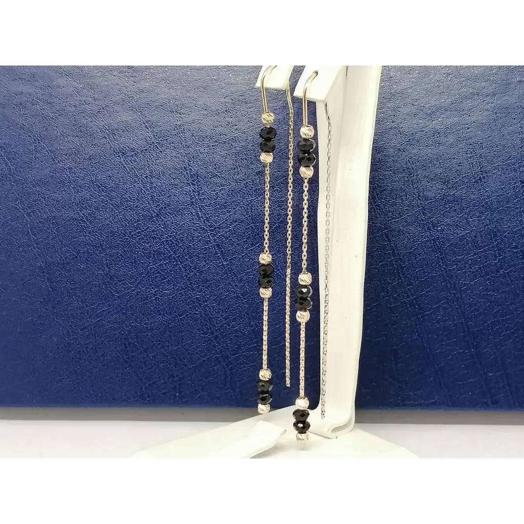 Золотые серьги-протяжки Столичная Ювелирная Фабрика с ониксом. 107290О - фото 3