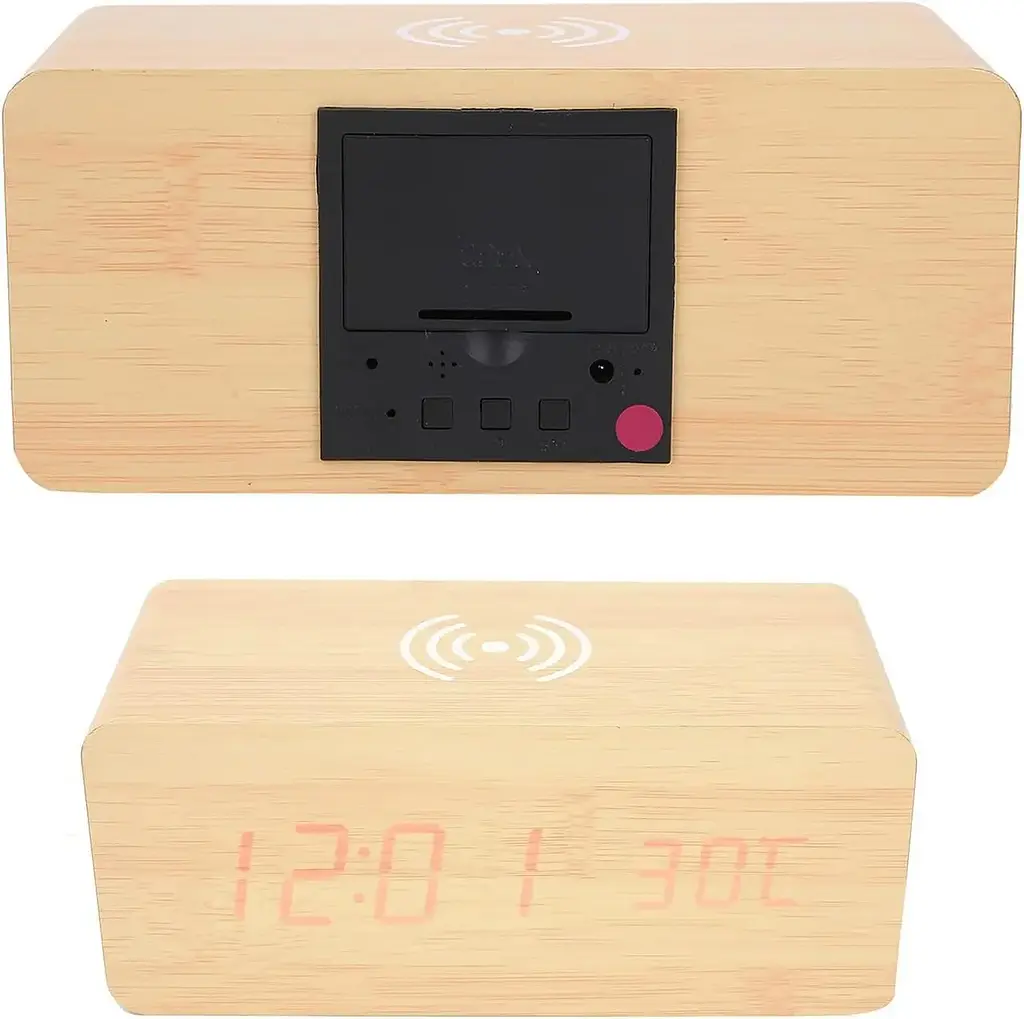 Дерев'яний LED годинник UFT Wood Wireless Clock з функцією бездротової зарядки - фото 2
