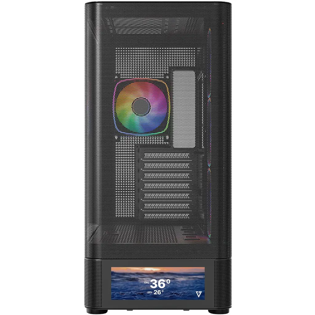 Корпус ModeCom VOLCANO AQ500 ARGB MIDI FRONT LCD 6,2” 4x120mm fans BLACK без БЖ ATX - фото 2