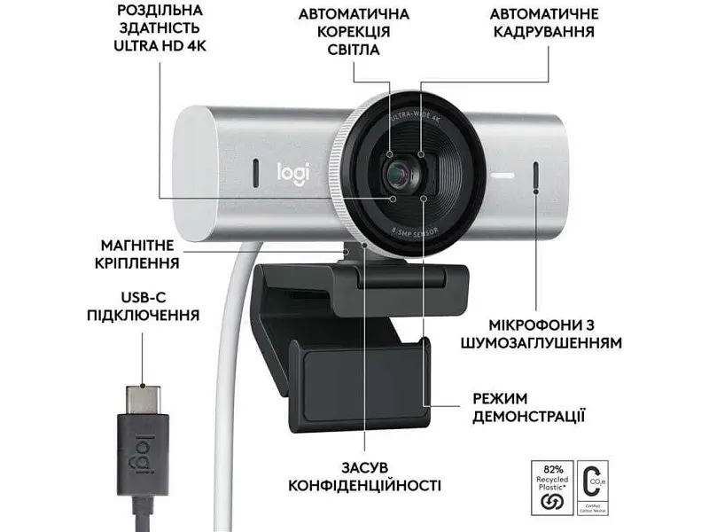 Веб-камера Logitech MX Brio Pale Grey (960-001554) - фото 5