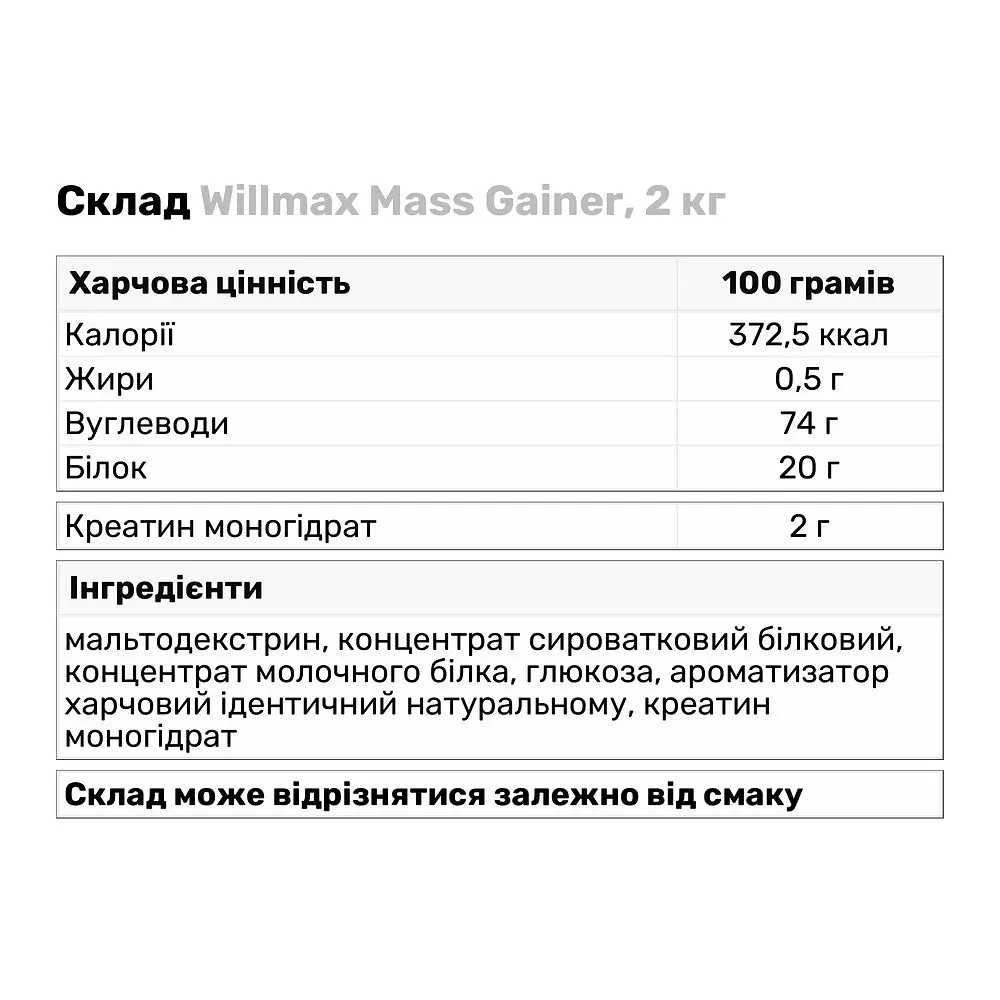 Гейнер Willmax Mass Gainer Жвачка 2 кг - фото 3