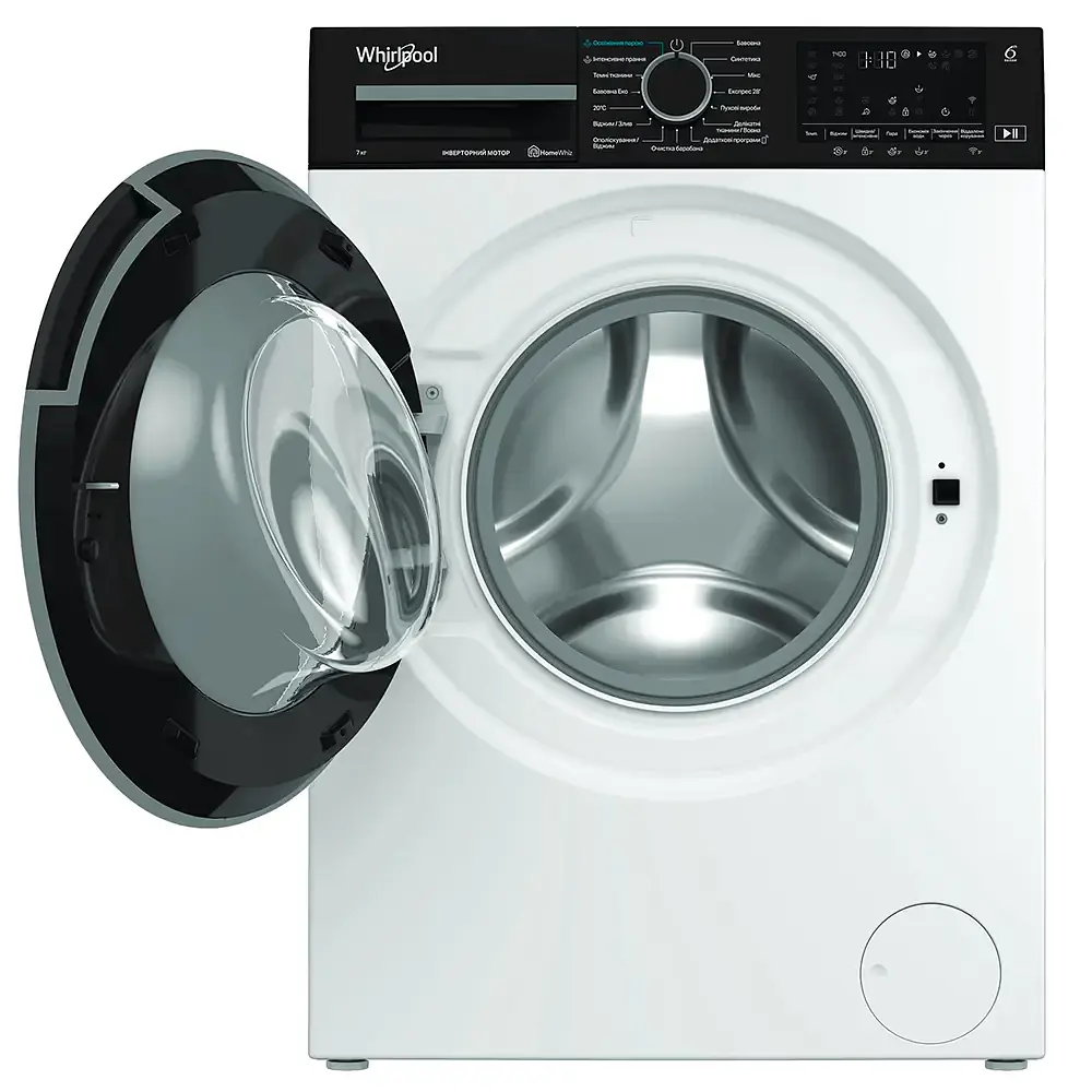Whirlpool Пральна машина Whirlpool фронтальна, 7кг, 1400, A, 49.6см, дисплей, пара, інвертор, люк чорний, білий - фото 2