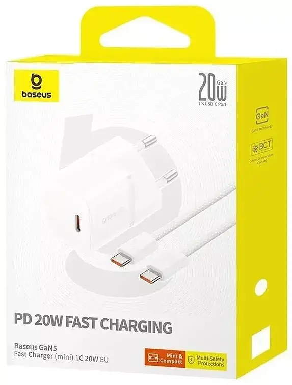 Мережевий зарядний пристрій Baseus GaN5 Fast Charger (Xiaomini) Type-C 20 W + Cable Type-C to Type-C P10110900213-01 White - фото 7