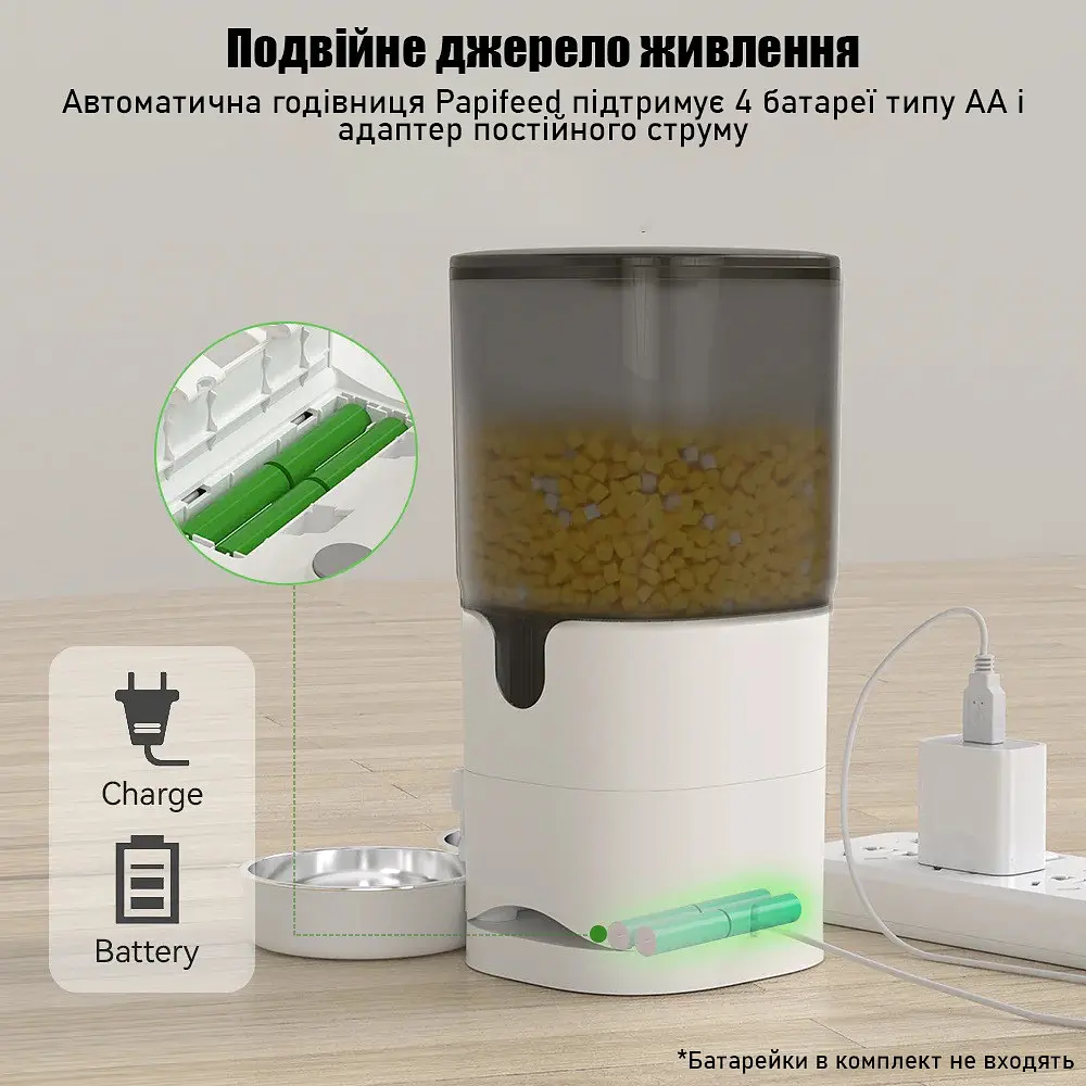 Автоматична годівниця для котів Papifeed 7 л Wi-Fi та відеокамера, з двома мисками, білий - фото 6