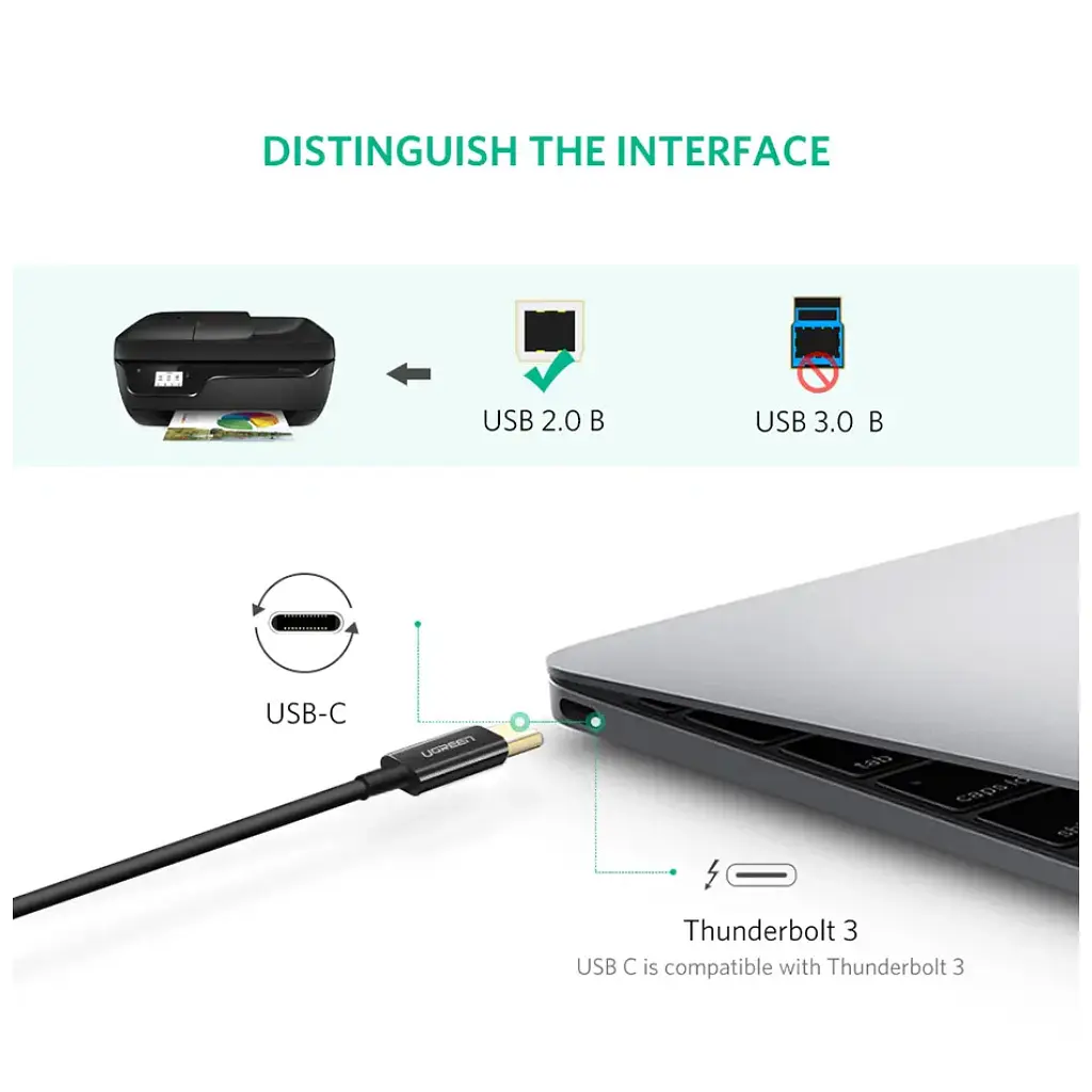 Кабель для принтера USB-C 2.0 to BM 2.0m US241 black Ugreen (50446) - фото 3