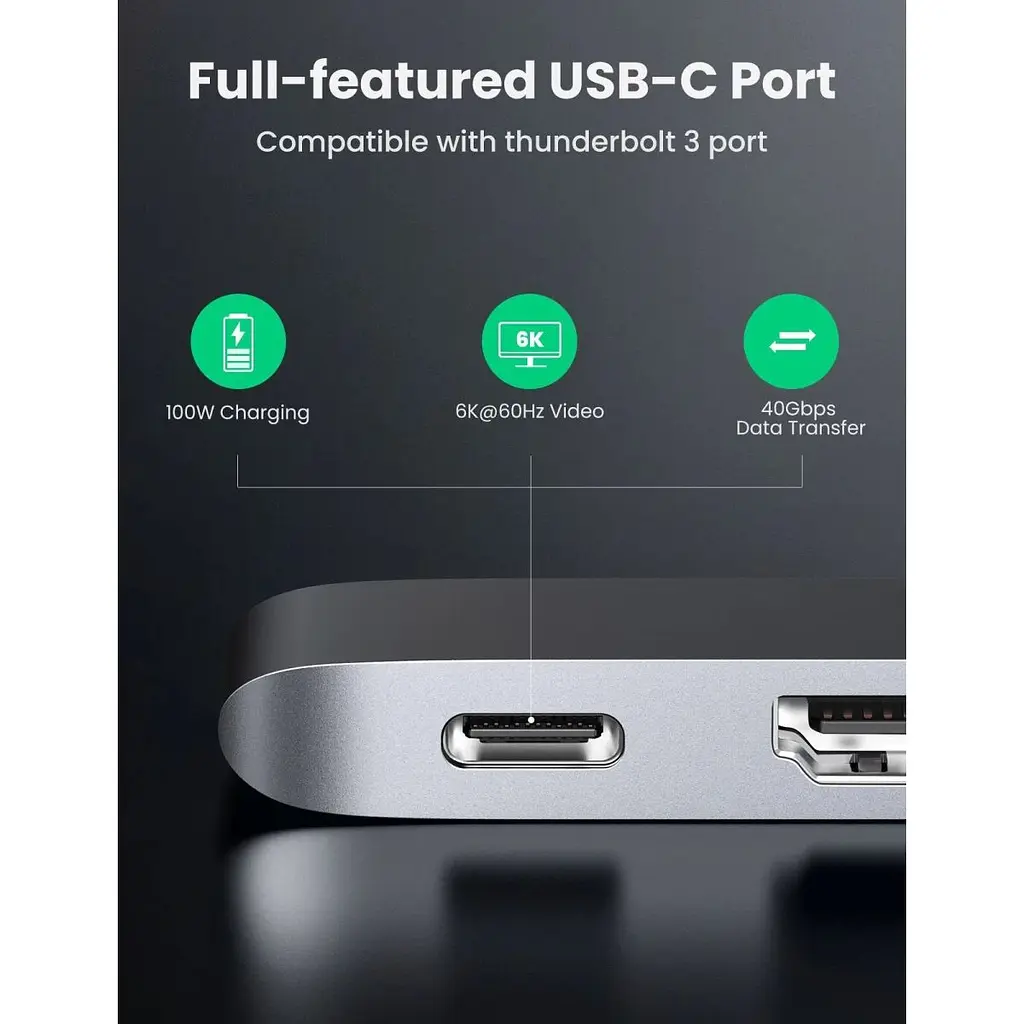 USB-хаб Ugreen 5-in-2 USB C Hub for MacBook Pro/Air Silver (CM251/60559) [72724] - фото 2