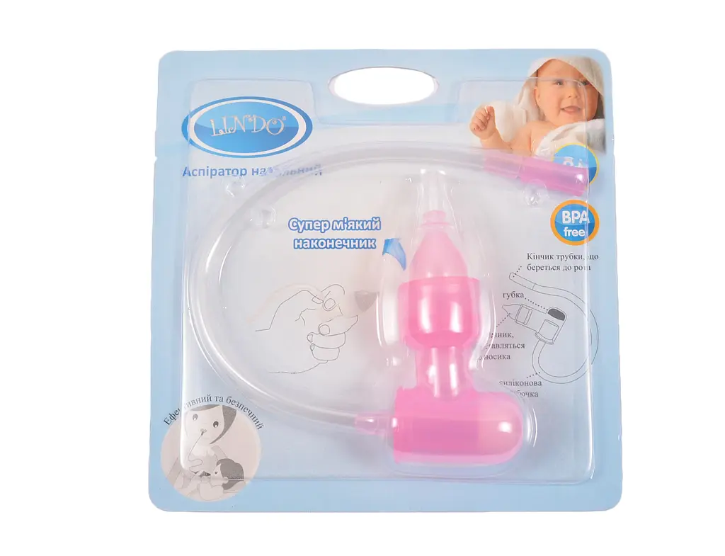 Аспиратор для носа Lindo, с трубочкой, розовый (Pk 820 роз) - фото 2
