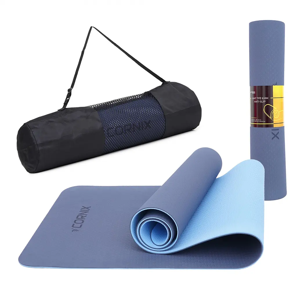 Килимок спортивний Cornix TPE 183 x 61 x 0.6 см для йоги та фітнесу XR-0003 Blue/Sky Blue - фото 5