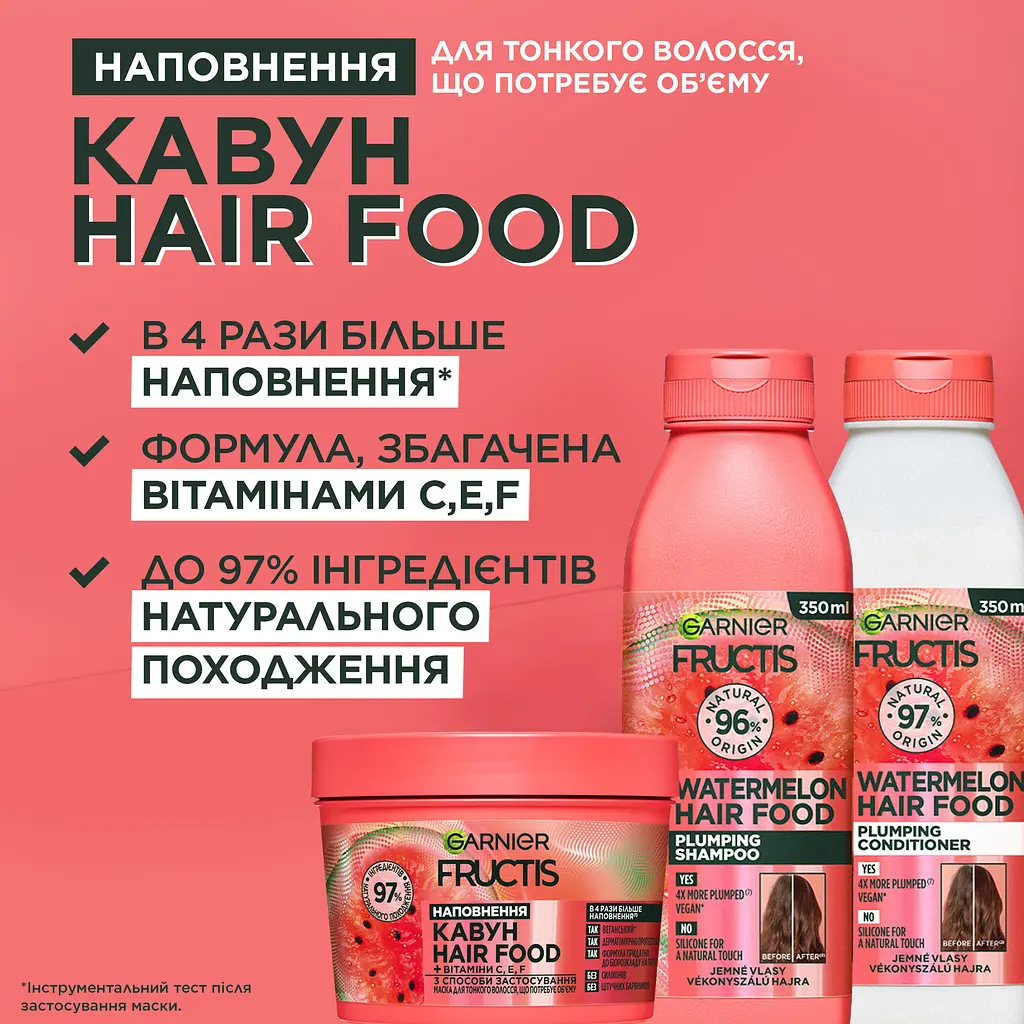Бальзам-ополіскувач Garnier Fructis Hair Food Watermelon для тонкого волосся, що потребує об'єму 350 мл - фото 6