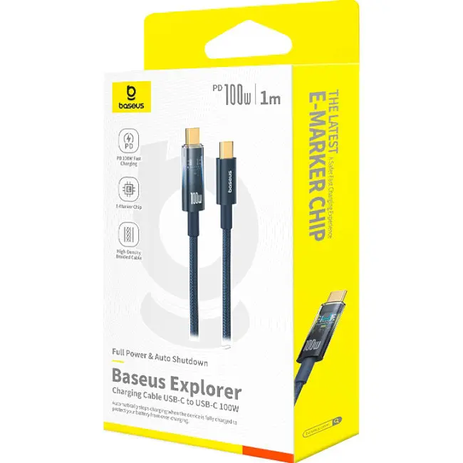Кабель Baseus Explorer Charging with Auto Shutdown Cable Type-C to Type-C 100W 1m P10319704321-00 Blue - фото 3