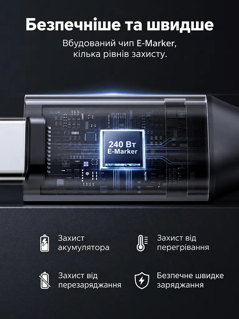 Кабель UGREEN L536 USB-C - USB-C кутовий 90° PD 3.1 240 Вт 2 м чорний (85345) - фото 8