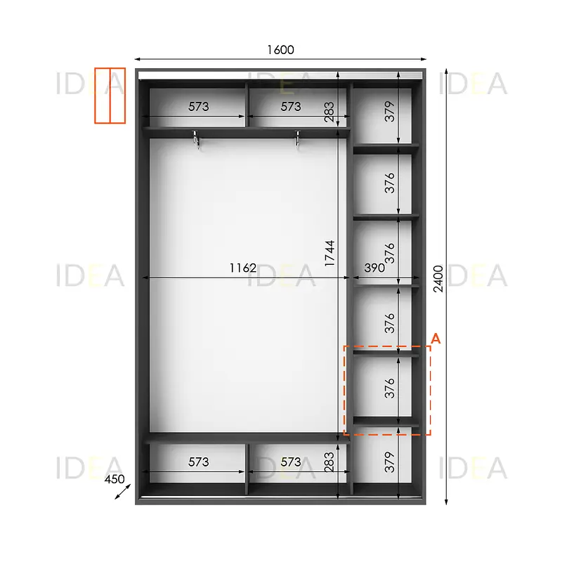 Шафа-купе Idea серія 1 160 x 45 x 240 см Антрацит Дзеркало - фото 2