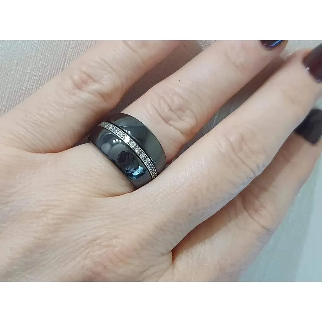 Срібне кільце Aurora з керамікою і фіанітами. С1107Ч 16,5 - фото 2