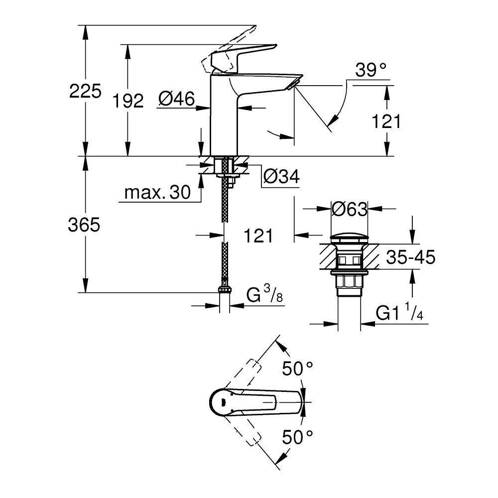 Смеситель для раковины Grohe QuickFix Start M-Size 235752432, Черный матовый - фото 2