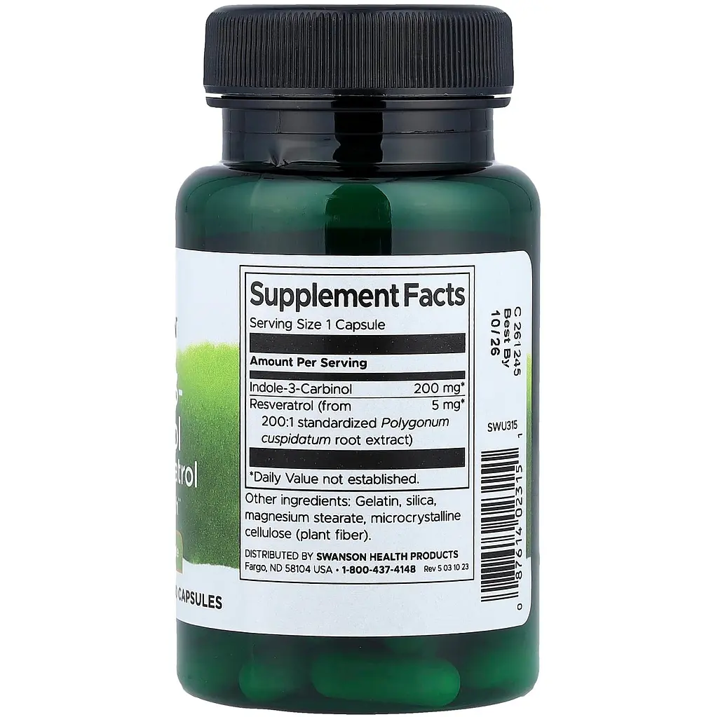 Індол-3-карбінол + ресвератрол Swanson Indole-3-Carbinol with Resveratrol 200 мг 60 капсул - фото 2