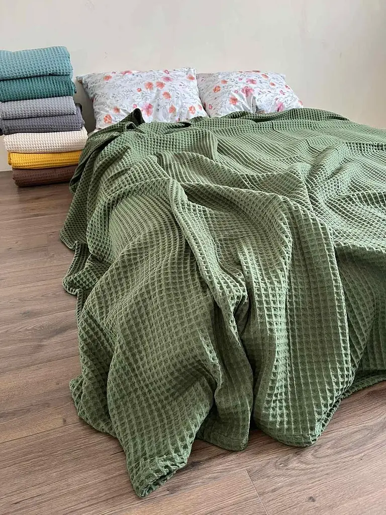 Покривало Zeintex Greece вафельне бавовняне зелене - фото 6