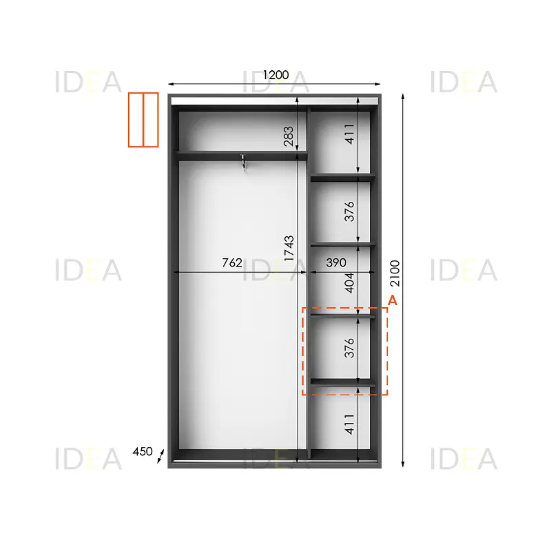 Шафа-купе Idea серія 5 120 x 45 x 210 см Антрацит Дзеркало - фото 2