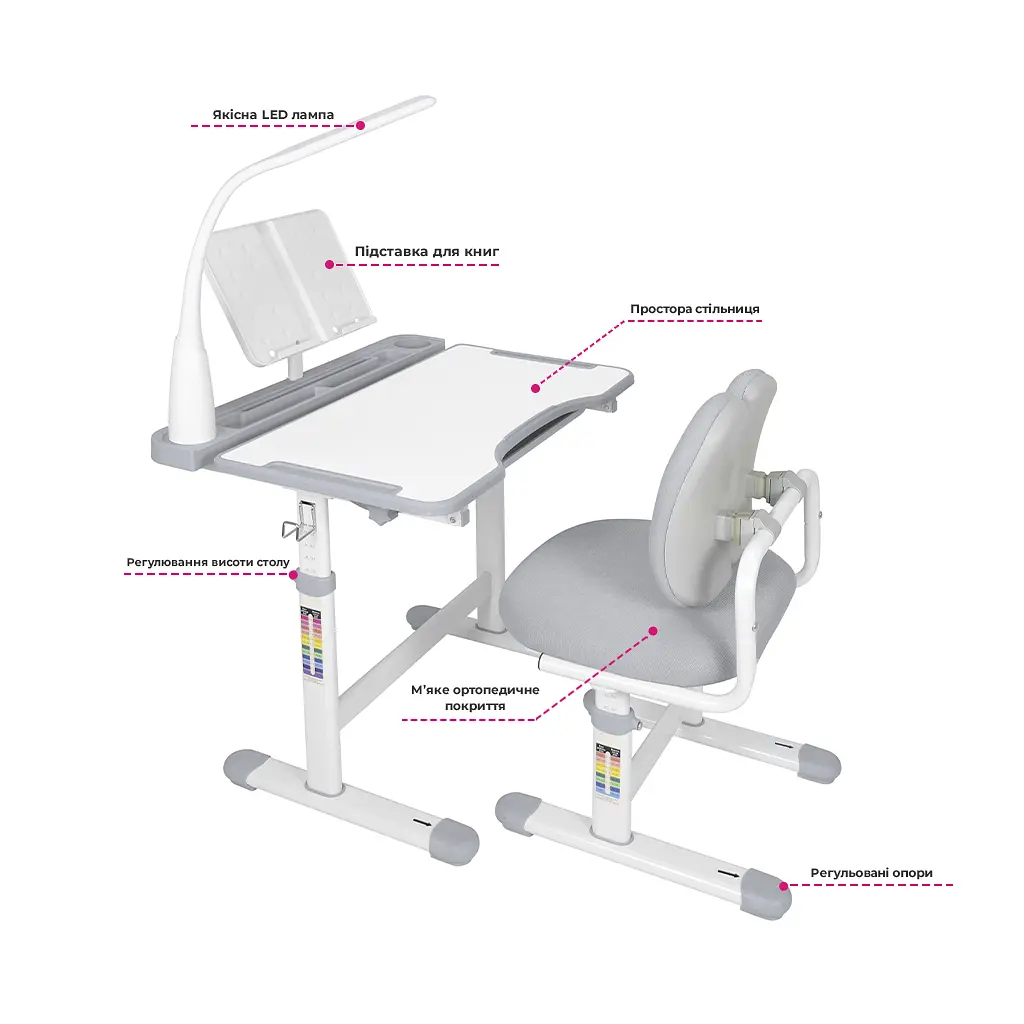 Парта зі стільцем FunDesk Vivo Grey (221892) - фото 3