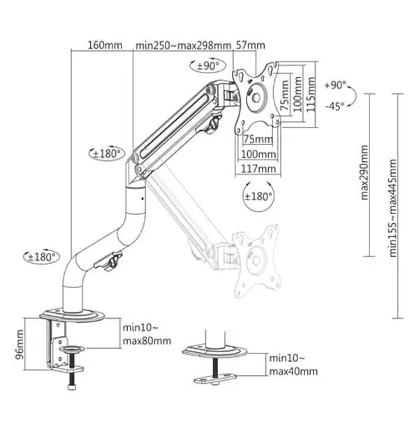 Кронштейн для монитора Gembird MA-DA1-02 - фото 4