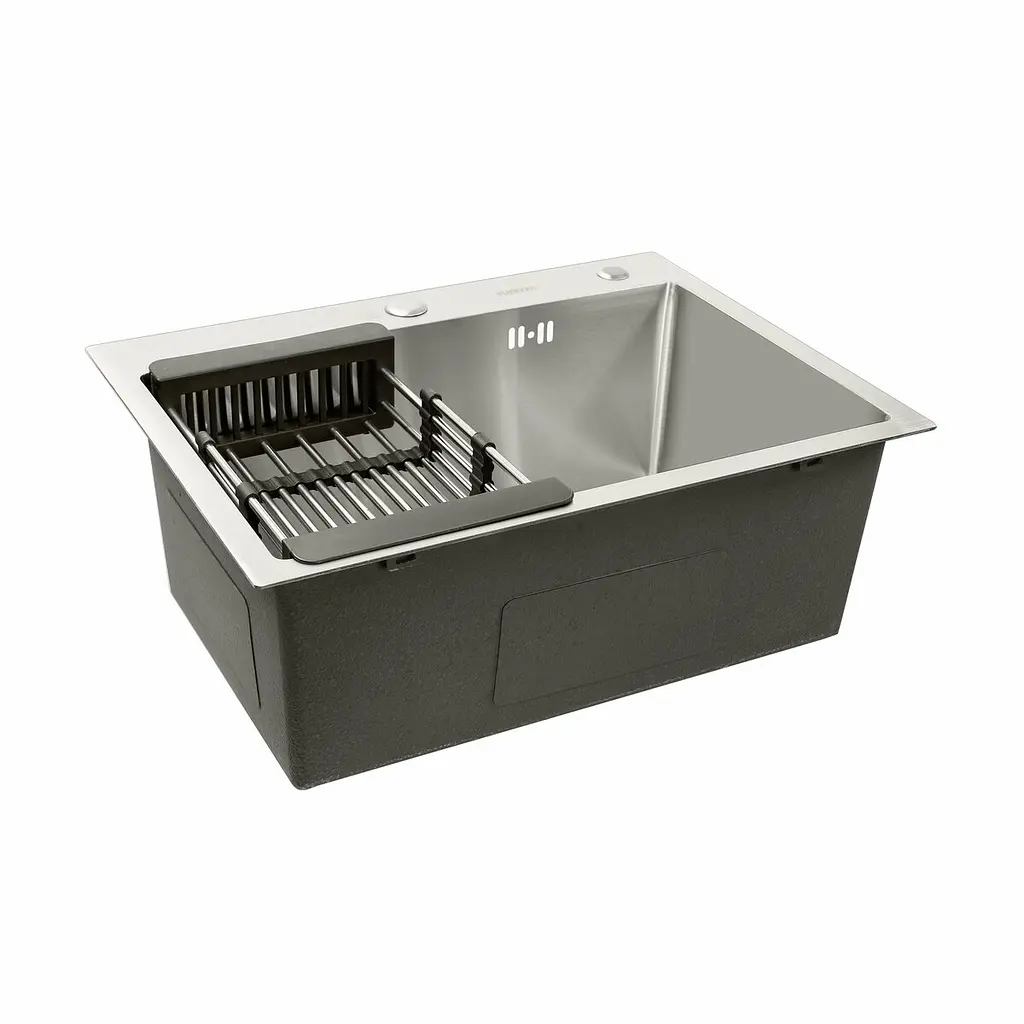 Кухонная мойка Platinum Handmade 580x430x220 (толщина 3,0/1,5 мм корзина и дозатор в комплекте), Нержавеющая сталь - фото 6